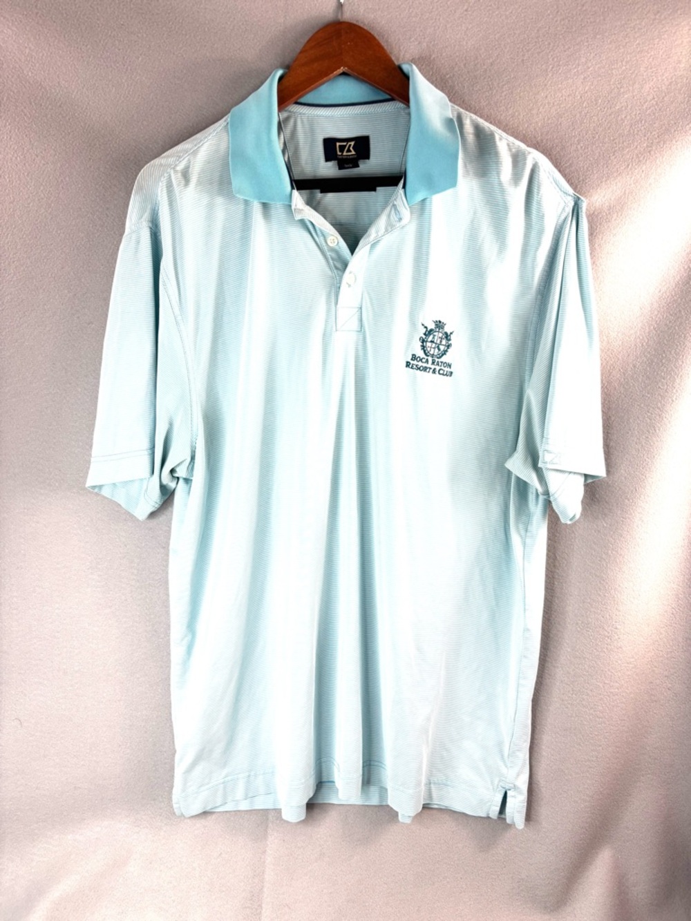 Cutter & Buck L Boca Raton Resort & Club Light Aqua Striped Polo Shirt